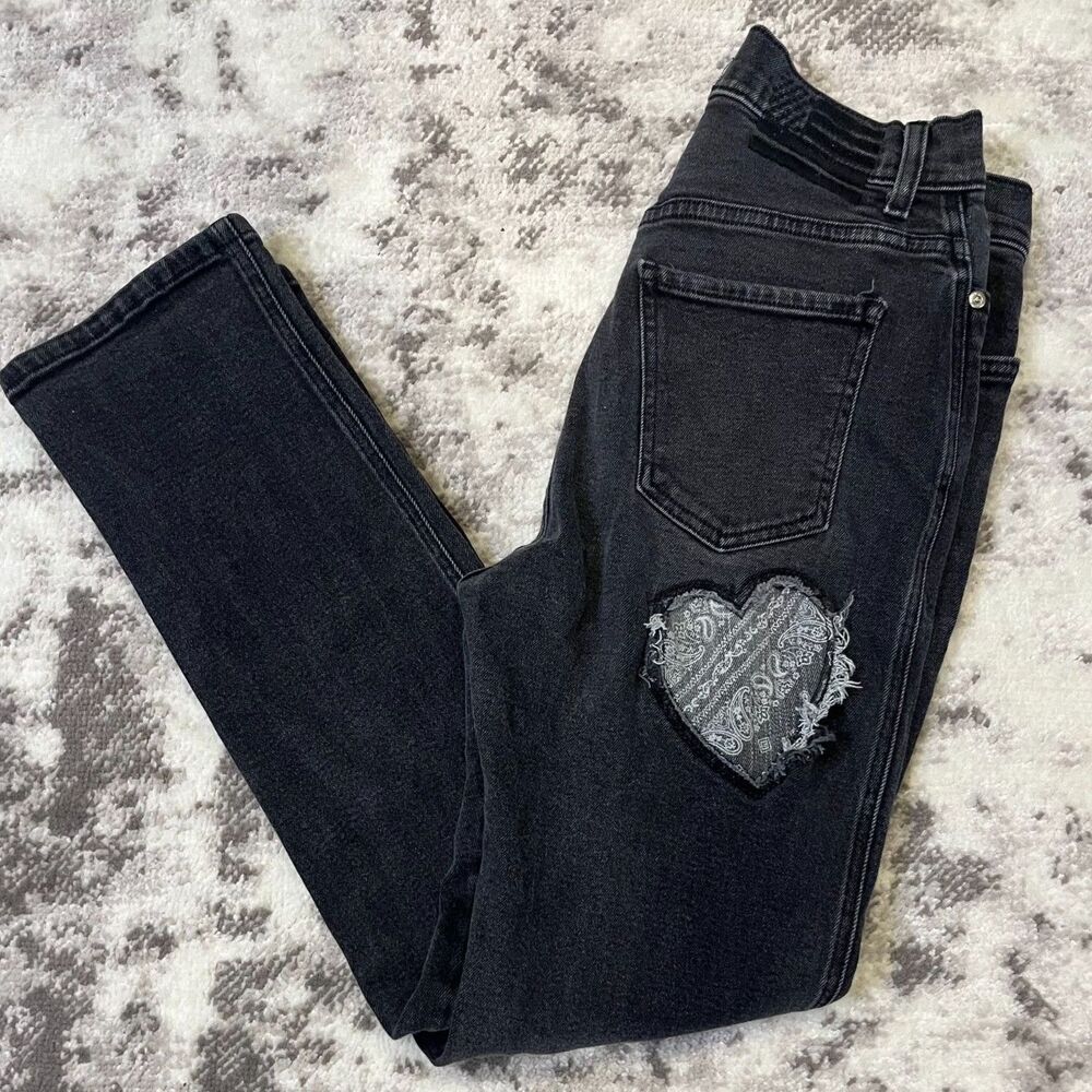 REVICE MatchmakerDenim Jeans High Rise Button Fly Straight Leg Jeans BLACK 29"